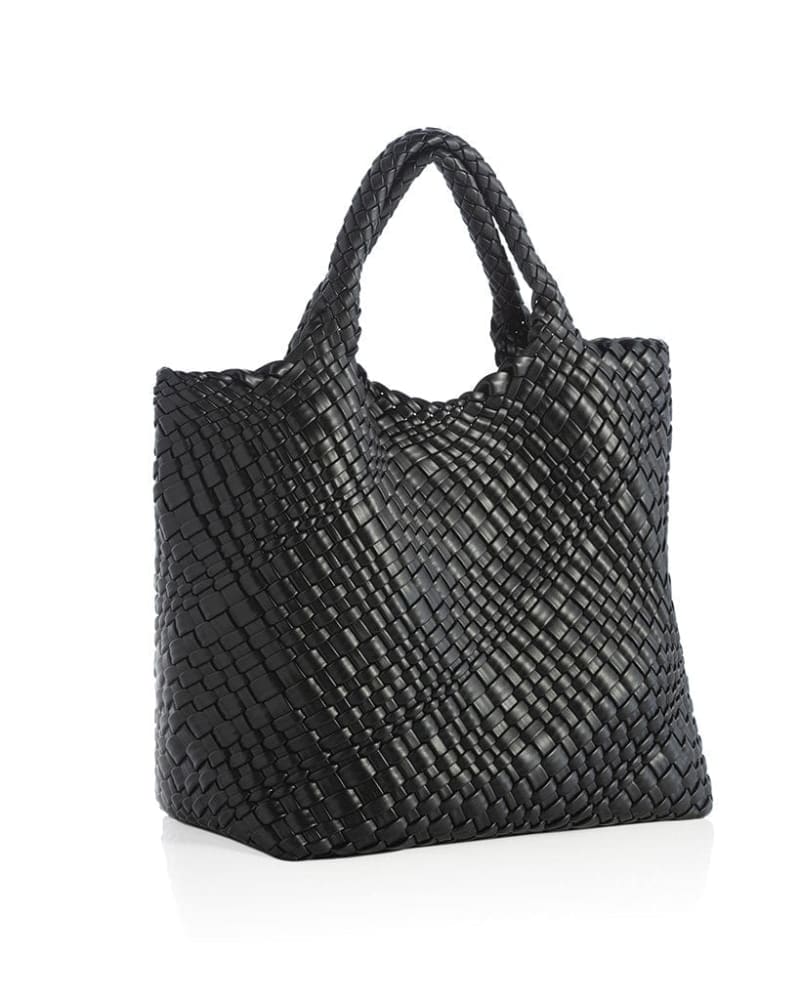 Front of a size One Size Blythe Mini Woven Tote in Black by Shiraleah. | dia_product_style_image_id:264099